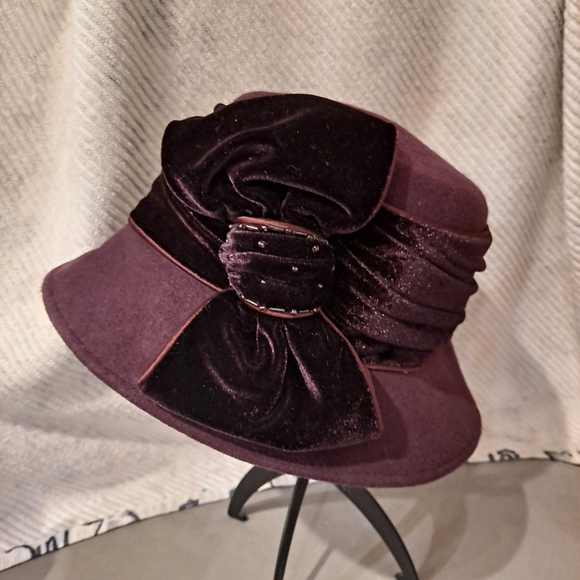 Betmar Wool And Velvet Cloche Hat in Rich Purple - Picture 2 of 7